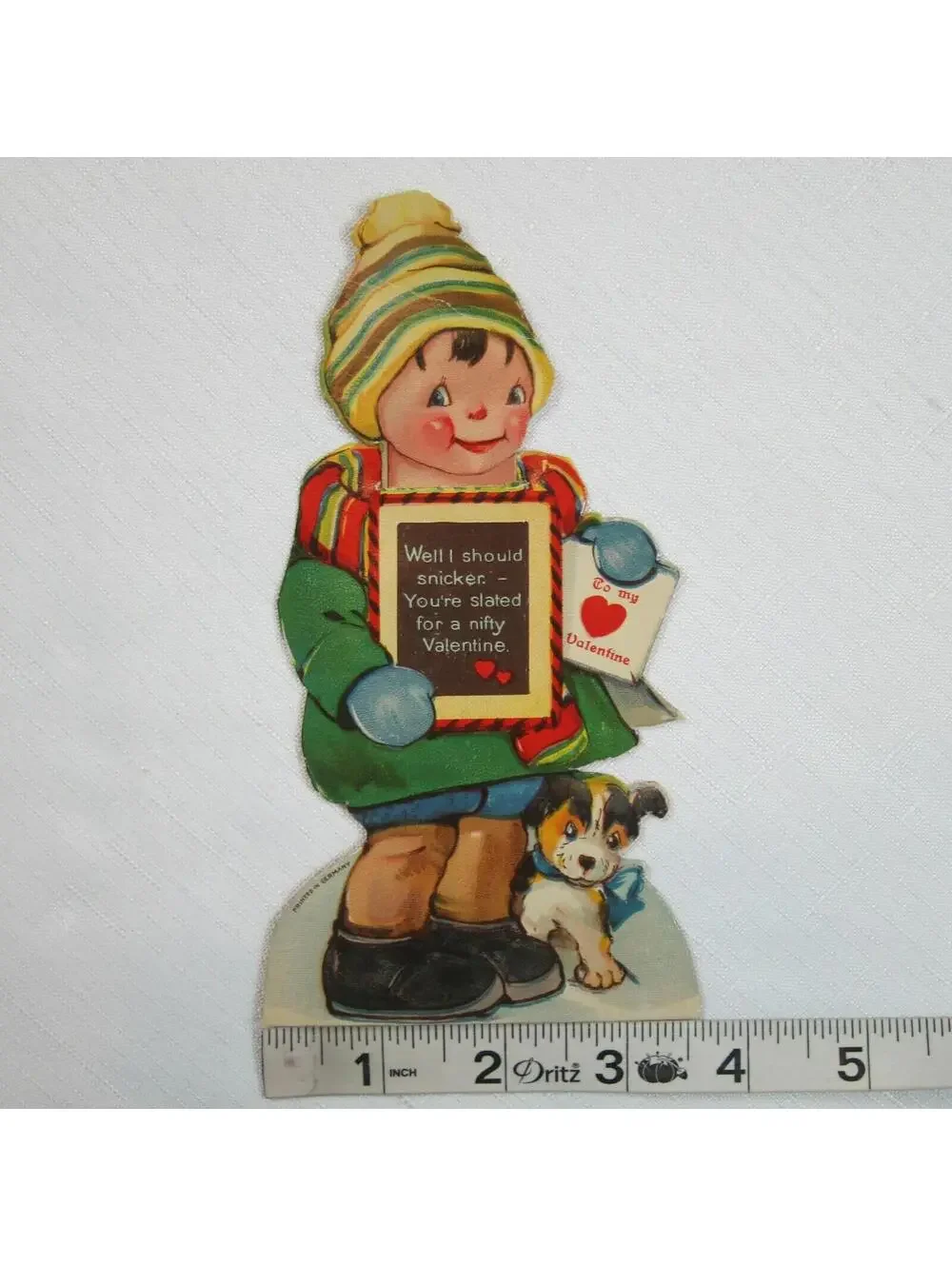 Vintage Valentine Card Boy & Puppy Dog Mechanical Moving Head Germany 20s-30s